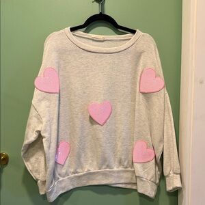 Cozy Gray Sweatshirt with Pink Heart Accents